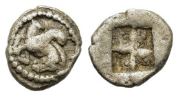 Macedon, Argilos, c. 495-478/7 BC. AR ¾ obol (8mm, 0.50g). Forepart of Pegasos to right, with curved wing. R/ Quadripartite incuse square. HGC 3.1, 48...