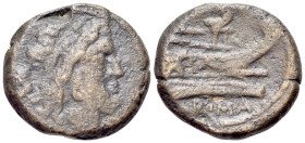 Anonymous, Rome, after 211 BC. Æ Semis (24mm, 11.59g, 6h). Laureate head of Saturn r. R/ Prow of galley r.; S above. Crawford 56/3; RBW 203-4. Brown p...