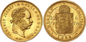 Hungary 4 Forint / 10 Francs 1884 KB