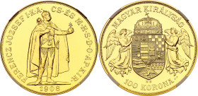 Hungary 100 Korona 1908 KB UP Restrike NGC MS70
