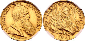 Albania 20 Franga Ari 1927 V NGC MS62