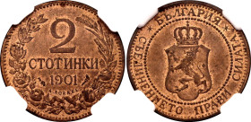 Bulgaria 2 Stotinki 1901 NGC MS64 RB Top Pop