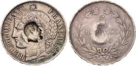 France 5 Francs 1870 K Countermark with Portrait of Napoleon III
