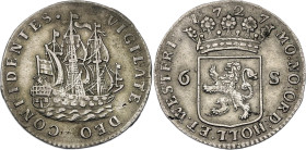 Netherlands Holland 6 Stuivers 1727 "Scheepjesschelling"