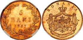 Romania 5 Bani 1867 HEATON NGC MS67 RB Top Pop