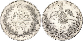 Egypt 20 Qirsh 1895 W AH 1293//20