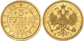 Russia 3 Roubles 1874 СПБ HI R