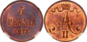 Russia - Finland 5 Pennia 1875 NGC MS64 RB Top Pop