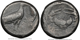 SICILY. Acragas. Ca. 500-470 BC. AR didrachm (18mm, 8h). NGC Fine. AKRA, eagle standing right, with closed wings / Crab seen from above within shallow...