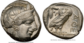 ATTICA. Athens. Ca. 440-404 BC. AR tetradrachm (23mm, 17.17 gm, 10h). NGC AU 4/5 - 4/5. Mid-mass coinage issue. Head of Athena right, wearing earring,...