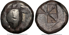 SARONIC ISLANDS. Aegina. Ca. 525-475 BC. AR stater (19mm). NGC VG, smoothing, scratches. Sea turtle, viewed from above, head turned sideways, with thi...