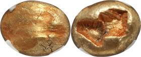 IONIA. Uncertain mint. Ca. 650-600 BC. EL sixth-stater or hecte (10mm, 2.42 gm). NGC AU 4/5 - 3/5. Lydo-Milesian standard. Uncertain blank type / Two ...
