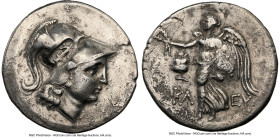 PAMPHYLIA. Side. Ca. 3rd-2nd centuries BC. AR tetradrachm (31mm, 11h). NGC Choice Fine, scratches, countermark. Cleu-, magistrate. Head of Athena righ...