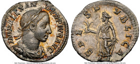 Severus Alexander (AD 222-235). AR denarius (19mm, 2.75 gm, 7h). NGC Choice AU 5/5 - 5/5. Rome, AD 231-235. IMP ALEXAN-DER PIVS AVG, laureate, draped,...