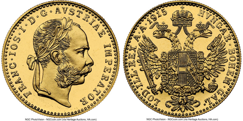 Franz Joseph I gold Restrike Ducat 1915 MS68 NGC, Vienna mint, KM2267, Fr-494. H...