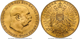 Franz Joseph I gold Restrike 100 Corona 1915 MS67 NGC, Vienna mint, KM2819, Fr-507R. HID09801242017 © 2024 Heritage Auctions | All Rights Reserved