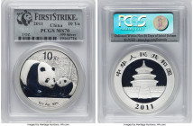 People's Republic 3-piece Lot of Certified silver Panda 10 Yuan (1 oz) Issues MS70 PCGS, 1) 10 Yuan 2011, KM-Unl. 2) 10 Yuan 2013, KM2116 3) 10 Yuan 2...