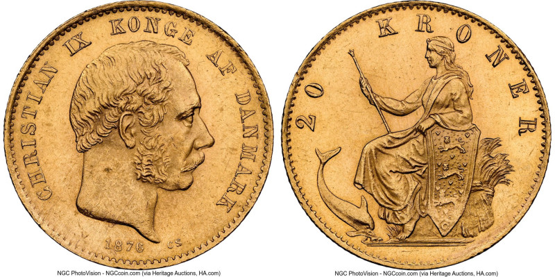 Christian IX gold 20 Kroner 1876 (h)-HC/CS MS64 NGC, Copenhagen mint, KM791.1, F...