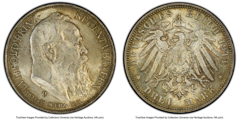 Bavaria. Otto Pair of "90th Birthday of Prince Regent Luitpold" 3 Marks 1911-D M...