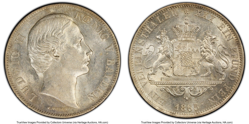 Bavaria. Ludwig II Taler 1865 AU58 PCGS, Munich mint, KM869, Dav-609. HID0980124...