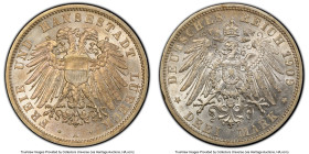 Lübeck. Free City 3 Mark 1909-A MS62 PCGS, Berlin mint, KM215, J-82. HID09801242017 © 2024 Heritage Auctions | All Rights Reserved