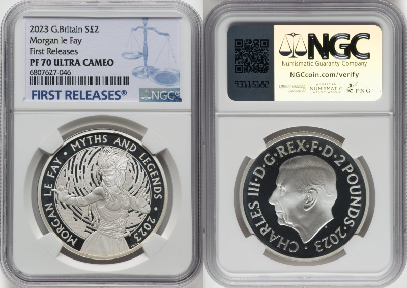 Charles III silver Proof "Morgan le Fay" 2 Pounds (1 oz) 2023 PR70 Ultra Cameo N...