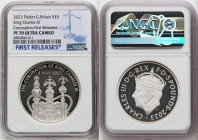 Charles III silver Proof Piefort "Coronation Regalia - King Charles III Coronation" 5 Pounds 2023 PR70 Ultra Cameo NGC, Mintage: 3,260. Edge Inscripti...