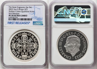 Charles III silver Proof "Petition Crown - Quartered Arms" 5 Pounds (2 oz) 2023 PR70 Ultra Cameo NGC, Mintage: 3,260. Great Engravers series. Reverse ...