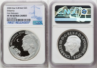 Charles III silver Proof "Britannia" 5 Pounds (2 oz) 2024 PR70 Ultra Cameo NGC, Mintage: 1,256. First Releases. HID09801242017 © 2024 Heritage Auction...