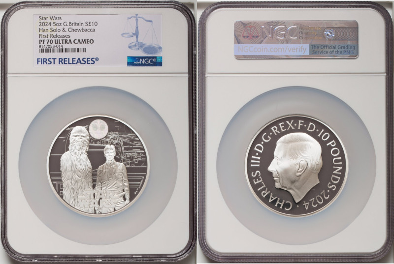 Charles III silver Proof "Han Solo & Chewbacca" 10 Pounds (5 oz) 2024 PR70 Ultra...