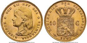 Wilhelmina I gold 10 Gulden 1897 MS63+ NGC, Utrecht mint, KM118, Fr-347. HID09801242017 © 2024 Heritage Auctions | All Rights Reserved