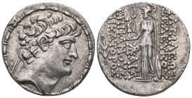 SELEUKID KINGS of SYRIA. Seleukos VI Epiphanes Nikator. 96-94 BC. AR Tetradrachm . Seleukeia on the Kalykadnos mint. Diademed head right / Athena stan...