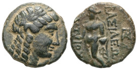Greek Seleukid Kingdom of Syria, Antiochos III 'the Great' Æ. Sardis, 222-187 BC. Laureate head of Apollo right / ΒΑΣΙΛΕΩΣ ANTIOXOY, Apollo standing l...