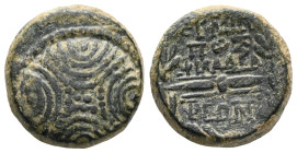 Greek Lydia. Philadelphia. Bronze. 2nd - 1st century v. BC Obv: Macedonian shield. Rev: bundle of lightning bolts in a wreath, monogram at the top.
 ...