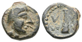 PISIDIA. Amblada. Ae (1st century BC). Obv: Head of Herakles right. Rev: AM - ΛA / ΔE - ΩN Rare
 Weight: 2 gr Diameter: 12 mm