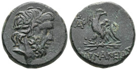 Pontos. Pharnakeia circa 95-90 BC. Bronze Æ Laureate head of Zeus right / ΦAPNAK[EIAΣ], eagle standing left, head right, on thunderbolt; monogram to l...