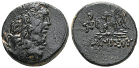 Pontos, Amisos (80-70 BC) AE (Bronze, Pontos, Amisos (80-70 BC) AE Obv: Laureate head of Zeus right. Rev: Eagle standing over thunderbolt, monogram to...