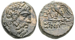 Greek Paphlagonia. Sinope circa 85-65 BC. Bronze Æ Laureate head of Zeus right / ΣΙΝΩΠΗΣ, eagle standing left, head right, on thunderbolt; monogram to...