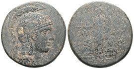 Pontos, Amisos Æ28. Circa 120-95 BC. Helmeted head of Athena right / Perseus standing facing, holding harpa and gorgoneion.
 Weight: 18,7 gr Diameter...