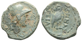 Mysia, Pergamon, c. 133-27 BC. Æ (20mm, 5.23g, 12h). Helmeted head of Athena r., within wreath. R/ Owl standing r. head facing. Von Fritze, Pergamon 2...