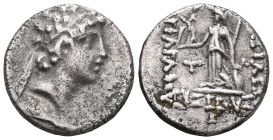 Greek KINGS OF CAPPADOCIA. Ariarathes VIII, circa 100-98/5 BC. Drachm (Silver), Eusebeia under Mount Argaios, RY 2 = 99/8. Diademed head of Ariarathes...