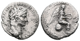 Nero AR Hemidrachm of Caesareia, Cappadocia.Nero AR Hemidrachm of Caesareia, Cappadocia. AD 54-68. Laureate head right / Nike seated left on globe, ho...
