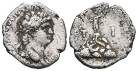 Nero AR Drachm of Caesarea, Cappadocia. Dated year 10 = 63-64 AD. Laureate head right / Mt. Argaeus surmounted by male standing left, holding globe an...
