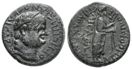 Aeolis, Aegae. Vespasian, AD 69-79. AE. . Apollonios, son of Nemeonikos, magistrate.
Obv: [ΟΥΕϹΠΑϹΙΑΝΟϹ ΚΑΙϹΑΡ]. Laureate head of Vespasian, right.
...