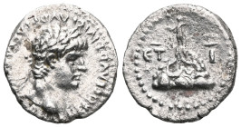Nero AR Drachm of Caesarea, Cappadocia. Dated year 10 = 63-64 AD. Laureate head right / Mt. Argaeus surmounted by male standing left, holding globe an...