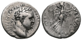Titus (79-81). Cappadocia, Caesarea-Eusebia. AR Hemidrachm Laureate head r. R/ Victory advancing r., holding wreath and palm frond. RPC II 1661; Syden...