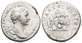 Trajan (98-117). Cappadocia, Caesarea-Eusebia. AR Didrachm , AD 112-7. Laureate and draped bust r./R Mt. Argaeus with grotto at bottom containing larg...