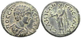 Roman Provincial LYDIA. Sala. Geta , as Caesar, 198-209. Assarion (Orichalcum), Ae. Sylla, magistrate. ΠO CЄΠT ΓЄTAC K Bareheaded, draped and cuirasse...