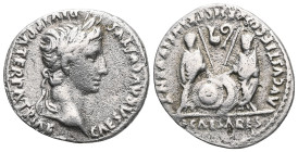 Augustus (27 BC-AD 14). AR denarius. Lugdunum, 2 BC-AD 14. CAESAR AVGVSTVS DIVI F PATER PATRIAE, laureate head of Augustus right / AVGVSTI F COS DESIG...