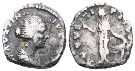 Faustina, AR Denarius, head right, rev. avgvsta, Venus standing left holding apple and tall shield (RIC 366; S.4586)
 Weight: 3 gr Diameter: 16,3 mm